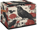 Halloween Crow Storage Bins with Lids Skull Floral Collapsible Cube Storage Basket with Leather Handle Foldable Storage Box with Lids for Organizing Home Closet