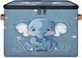 Custom Storage Basket with Name Personalized Storage Bins with Zipper Lid Foldable Fabric Storage Box Large capacity with Handle Elephant Star Blue
