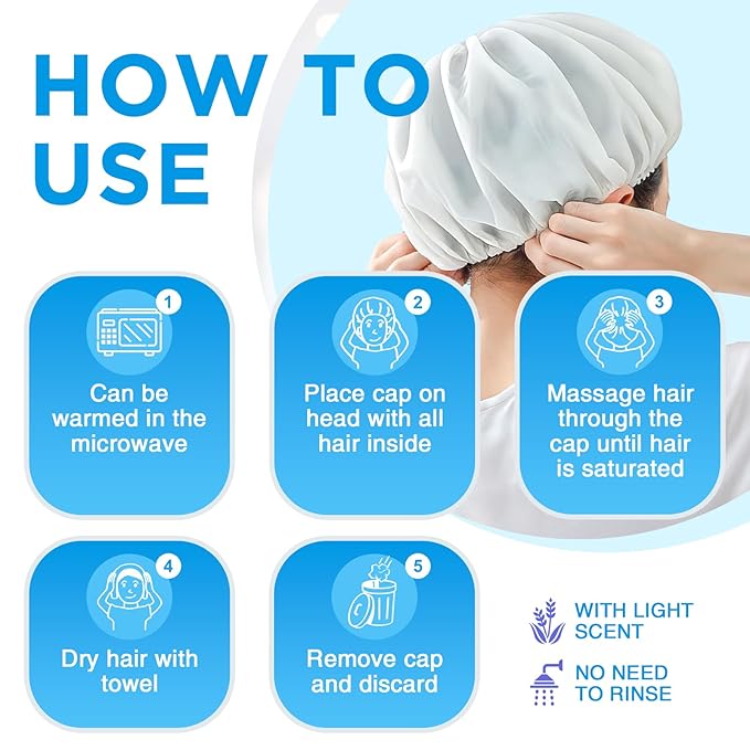 OK TAPE No Water Shampoo Caps (6 Pack) 3 Scents Rinse Free Shower Cap for Elderly After Surgery Camping Shampoo and Conditioner Hair Wash Cap (Lavender Verbena and Cucumber Scents)