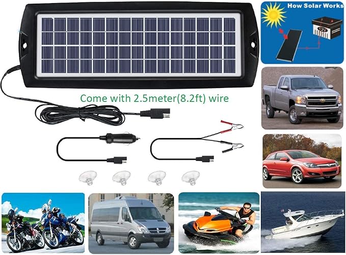 Sunway Solar Car Battery Trickle Charger &amp Maintainer 12V Solar Panel Power Kit Portable Backup for Car Automotive RV Marine Boat Motorcycle Truck Trailer Tractor Powersports Snowmobile Farm Equip