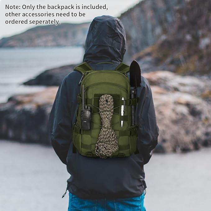 HUNTVP Tactical Backpack Outdoor MOLLE Military Hunting Rucksack Gear Assault Travel Daily 25L Pack Bag for Working Camping (Army Green)