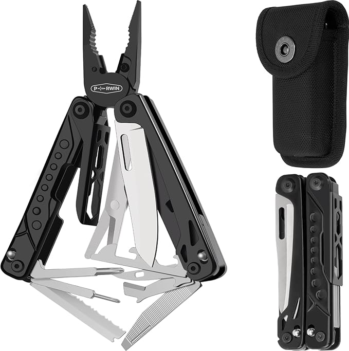 Multitool 20-in-1 Stainless Steel Multi Tools Pliers with Nylon Sheath Safe Locking Professional Multi-Tool for Survival Camping and Hunting Black