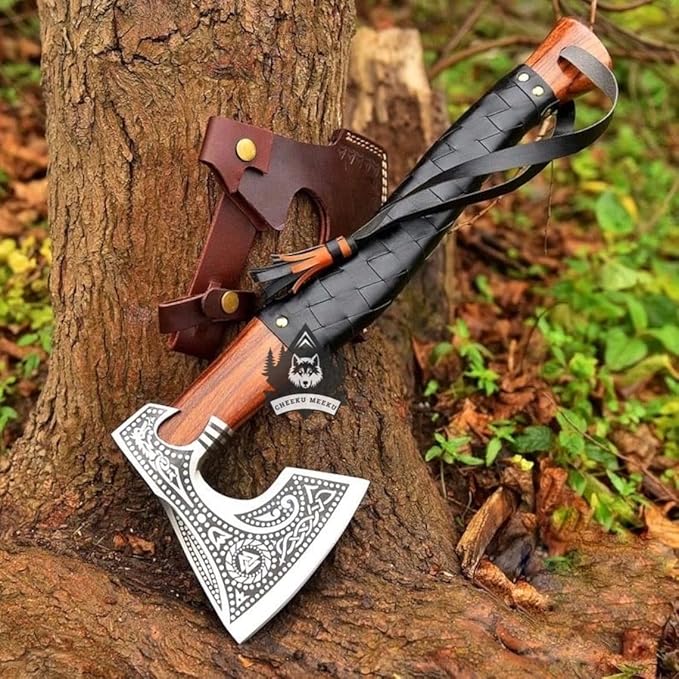 Hnadmade Two Handed Large Berserker Axe Norse Axe Scandinavian Viking Dane Ashwood Handle Functional Axe (FM-0008) ((FM-80))