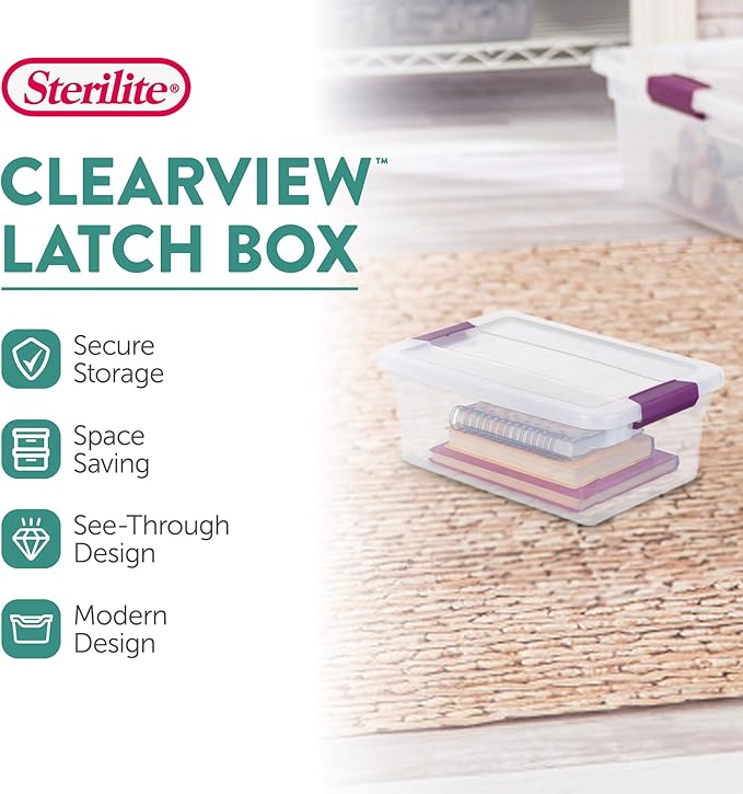 Sterilite 48-Pack ClearView Latch Box Stackable Storage Organizer Bins for Home 6 Quart