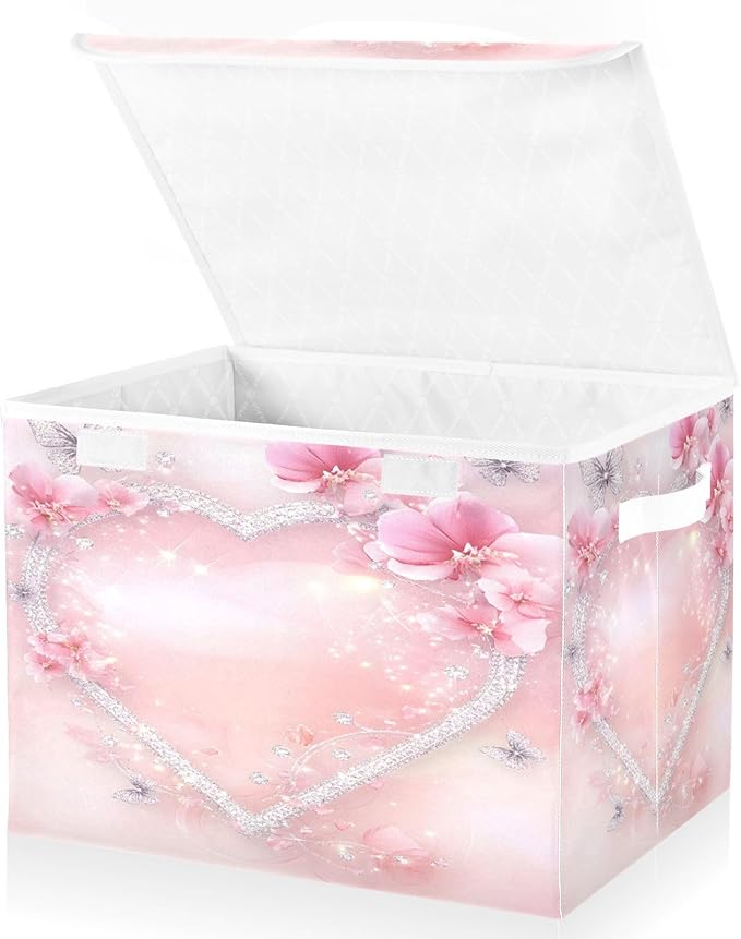 senya Valentines Baskets Collapsible Storage Bins with Lids Love Butterfly Storage Boxes Clothes Baskets for Organizing