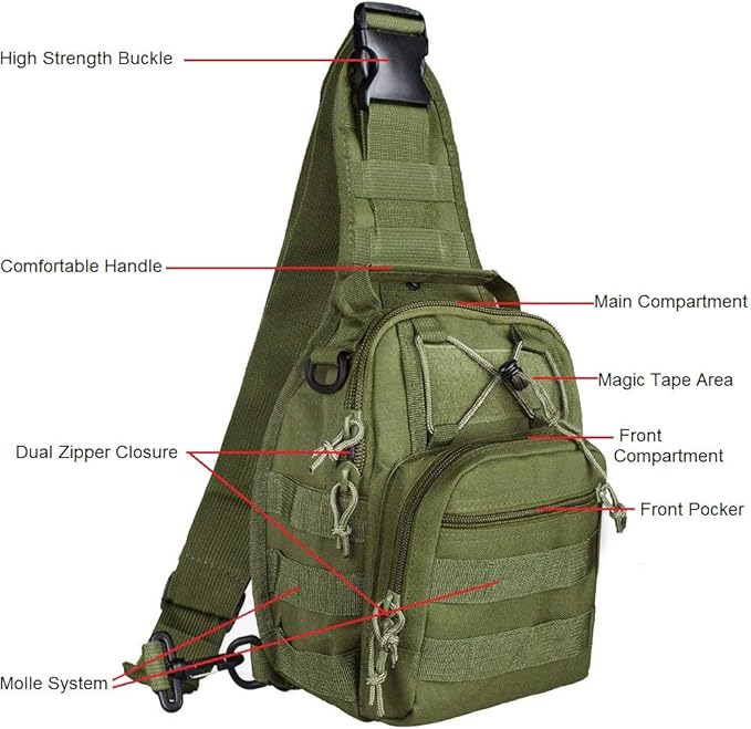 FAMI Outdoor Tactical Bag Backpack Military Sport Bag Pack Sling Shoulder Backpack Tactical Satchel for Every Day Carry (Army Green 2 Packs)