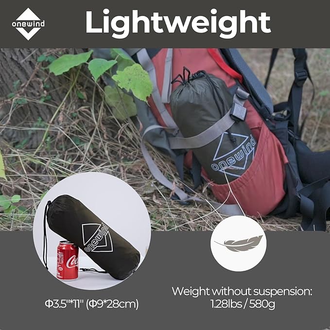 onewind 12×10 ft Hammock Tarp Ultralight Versatile Camping Tarp Lightweight Waterproof Silnylon Hammock Rain Fly with Doors Easy to Setup with Stuff Sack Tent Stakes Dark Grey