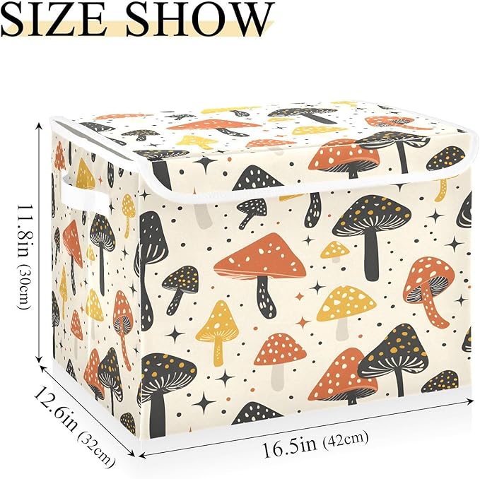 MNSRUU Containers Baskets with Lids Beautiful Mushroom Decor Foldable Storage Bins Organizer with Lid Collapsible Storage Boxes for Home Bedroom Closet Office