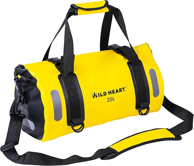 WILD HEART Waterproof Bag Duffel Bag 20L 30L 40L with Welded Seams Shoulder Straps Mesh Pocket for Kayaking Camping BoatingBicycleMotorcycle