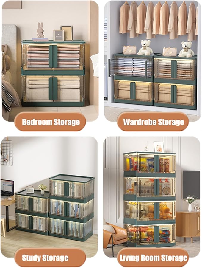 Stackable Storage Box with Lids Foldable Cube Container for Closet Organization - Wheeled and Door-Equipped
