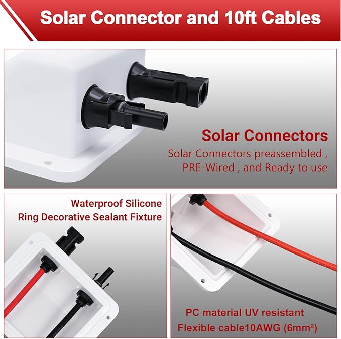 Waterproof Double Cable Entry Gland with 10Ft 10AWG Soft Copper CableUV Resistance Dual Cable Entry Housing for Rv BoatCamper (with 10ft Cable)