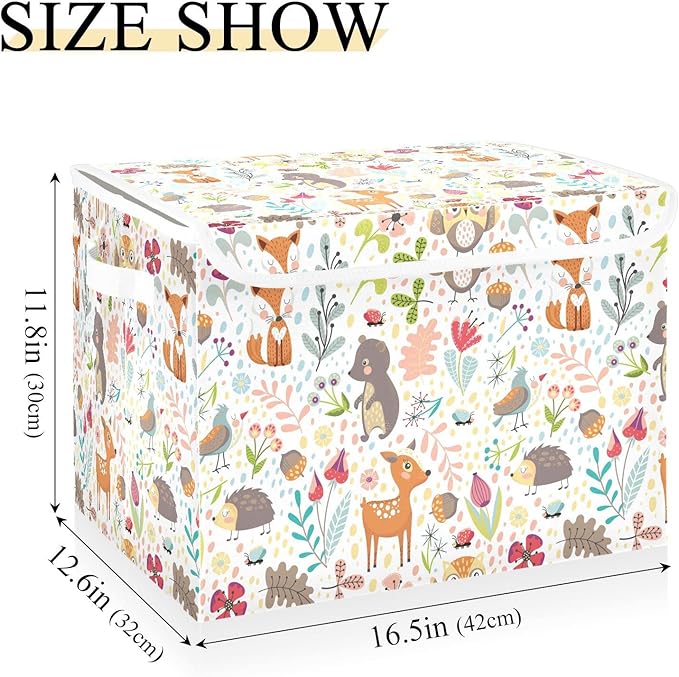 senya Large Storage Bins with Linen Collapsible Foldable Storage Cubes Fabric Closet Organizer Containers Box with Flip-Top Lid for Home Bedroom Office 16.5 x 12.6 x 11.8in Woodland Forest Animals