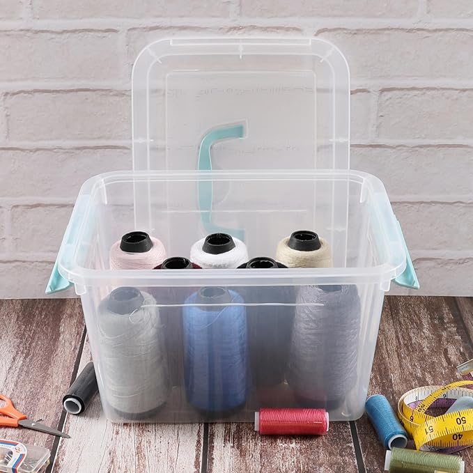 6 Quart Plastic Clear Storage Bins with Lids Small Clear Latch Storage Boxes with Handles 6-Pack