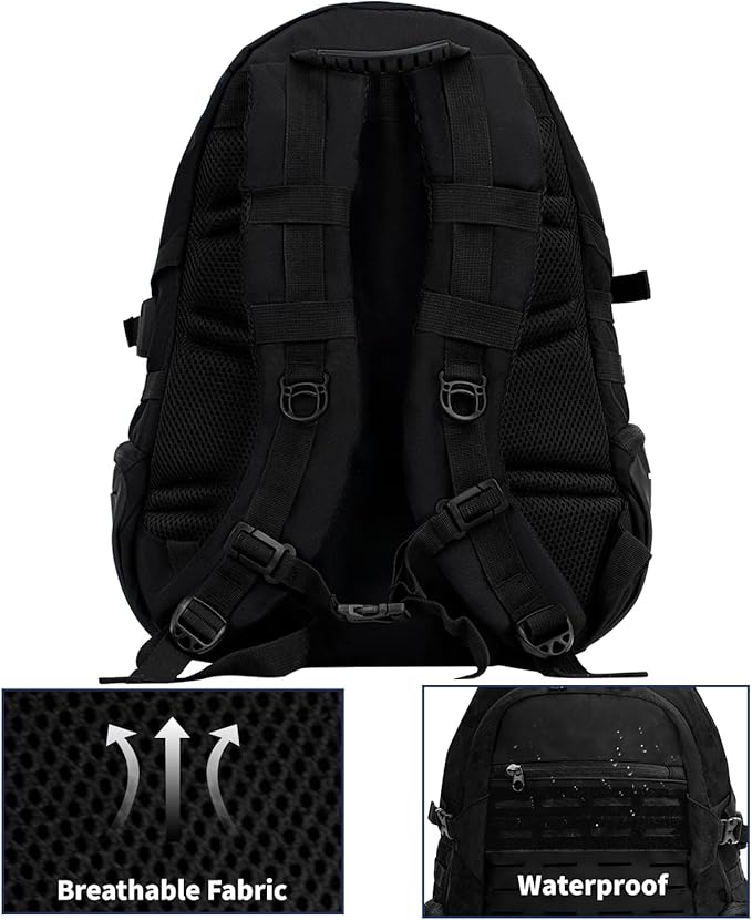 Tactical Pack Military Backpack 19.4L Waterproof Rucksack 600D OXFORD for Hiking Trekking Hunting (black)