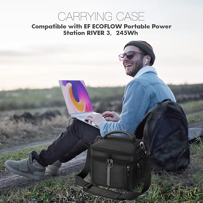 Carrying Case Compatible with EF ECOFLOW Portable Power Station RIVER 3 245Wh LiFePO4 Battery Protective Shoulder Storage Bag with Pocket for Travel Camping Charging Outdoor Generator Covers