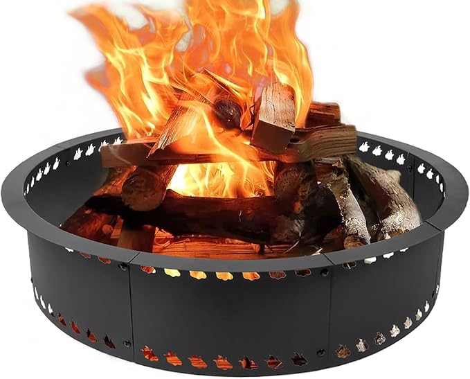 Outdoor Smokeless Fire Pit Ring 31 inch Metal Steel Firepit Ring Insert Round Firepit Ring for Outside Wood Burning DIY Fire Pits Outdoor Fire Place for Camping Garden Patio Backyard