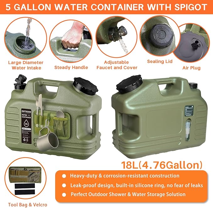 Portable Camping Shower with 5-Gallon Water Jug Rechargeable IPX7 Waterproof Electric Pump 7-Mode Shower Head &amp HDPE Container for Outdoor Hiking Beach Pet Bathing &amp Washing Dishes