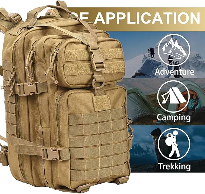 aiGear Tactical Backpack for Men 45L Military Backpack 3-Day Bug Out Bag for Camping Hiking Hunting with Molle System Army Daypack (45L Khaki)