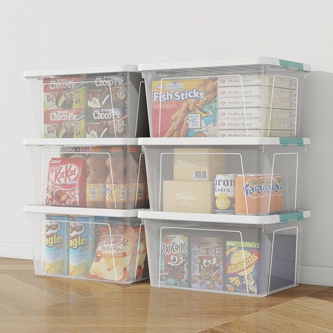 35 Quart Clear Lidded Storage Bins Plastic Latching Organizer Boxes 6 Pack