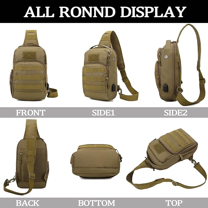 Valinov Tactical Shoulder BagMolle Shoulder BackpacksMilitary Sling Daypack Backpack with USB Charging port