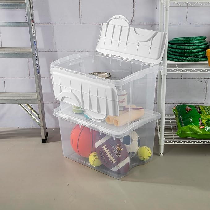 Sterilite 6-Pack Stackable Storage Bin with Lid Clear Plastic Design 48 Quart