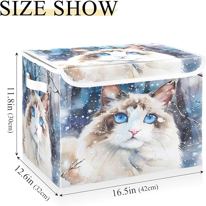 senya Winter Baskets Collapsible Storage Bins with Lids Ragdoll Cat in The Snow Storage Boxes Clothes Baskets for Organizing