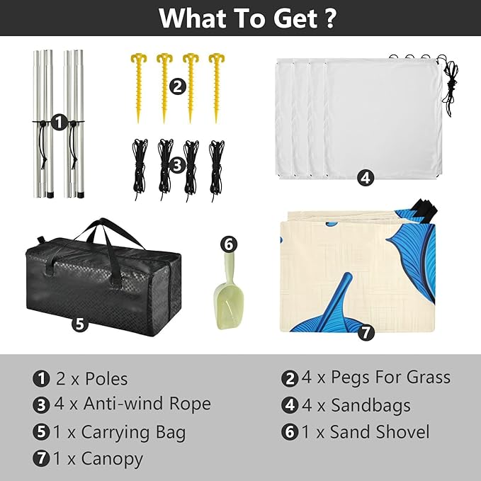 Beach Canopy with Windproof Ropes &amp Sandbags Beach Tent Sun Shade Sun Shelter for Camping Trips Fishing Backyard Fun or Picnics Leaves