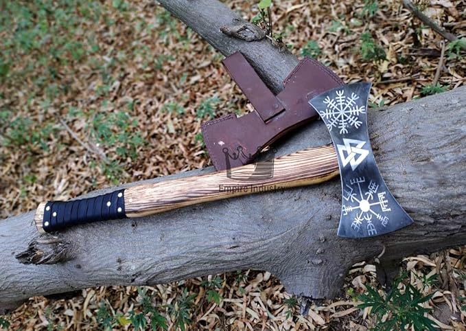 Handmade High Carbon Steel Double Edge Viking Axe - Valhalla Axe with Sheath - Viking Hatchet - Hunting Axe - Ash Wood Handle by Empire Industry