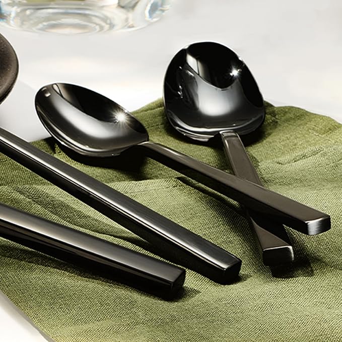 KINGSTONE Black Silverware Set 20-Piece Flatware Cutlery Set Premium Stainless Steel Service for 4 for Kitchen Home Wedding Party Mirror Polished and Dishwasher Safe