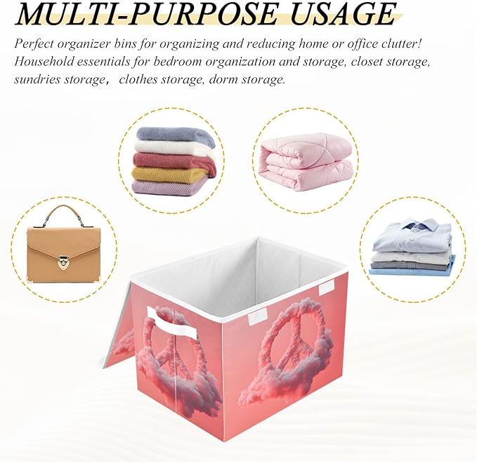 Storage Cube with Lid Peace Sign Cloud Print 16.5×12.6×11.8 IN 1 Pack Collapsible Large Capacity Foldable Storage Basket Bin Organizer