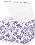 senya Flower Baskets Collapsible Storage Bins with Lids Romantic Purple Roses Storage Boxes Clothes Baskets for Organizing B06D22020