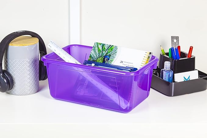 Storex Small Cubby Bins – Plastic Storage Containers for Classroom 12.2 x 7.8 x 5.1 inches Candy Violet 10-Pack (62478A05C)