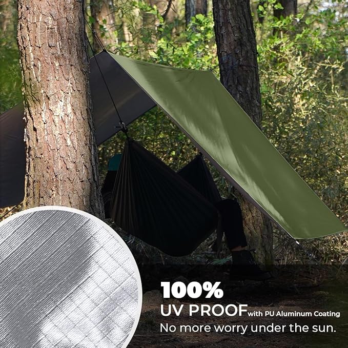 Bearhard Waterproof Camping Tarp Lightweight Hammock Rain Fly UV Protection and PU 3000mm Waterproof Backpacking Tarp Tent Footprint or Shelter Kit for Hiking and Outdoor Adventure