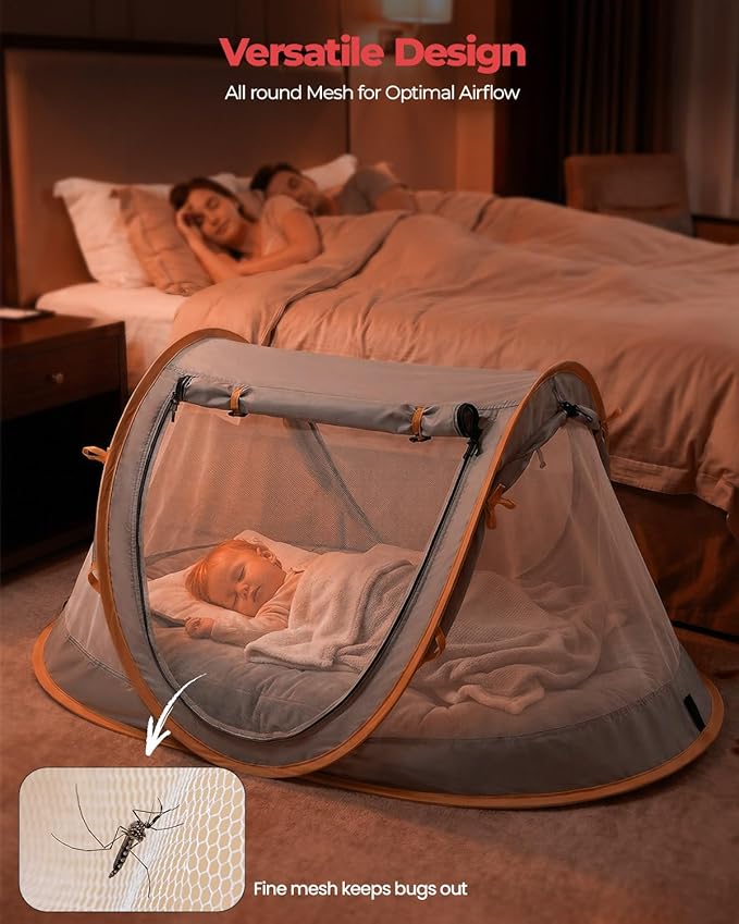 Poray Portable Baby Beach Tent with UPF 50+ Sun ShelterMosquito Net and Sunshade Ideal Pop Up Kids Travel Tent with Carry Bag &amp 2 StakesOutdoor Indoor Play and Sun Protection