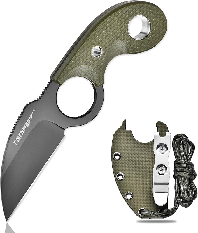 TONIFE Small Fixed Blade Knife Full Tang EDC Camping with Sheath Lanyard and Clip Blade Length 2.172.5 oz.with Sheath (Green - Gray Titanium)