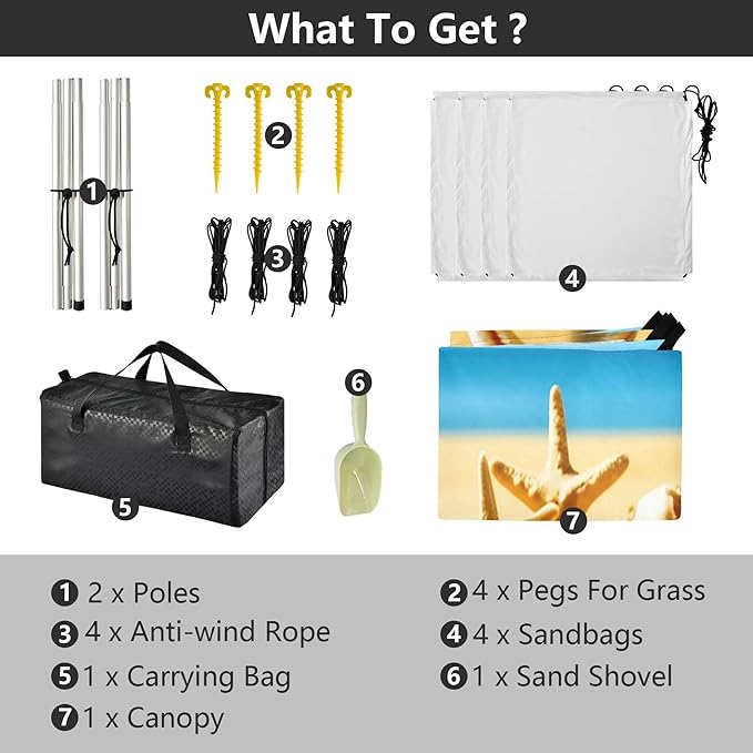 Beach Beach Canopy Sun Shelter with Sandbags &amp Sand Shovel &amp Windproof Ropes - Portable 110x126 Beach Shade Beach Tent for Camping Picnics