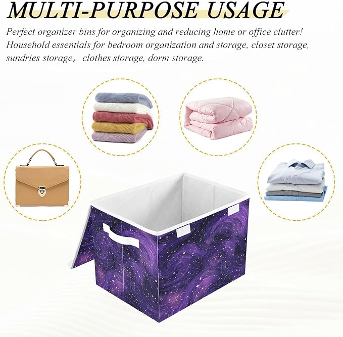 Storage Bins With Lid Stackable Fabric Closet Organizer Clothing Storage Large Boxes For Closet Shelves Bedroom Dark Purple Star Interstellar