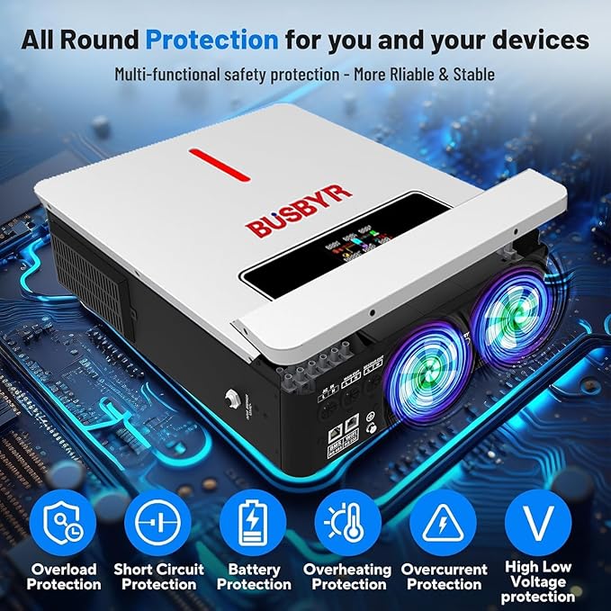 3600W Hybrid Solar Inverter All-in-One 24V to 110V/120V Pure Sine Wave with 120A MPPT Controller 98% Efficiency Off-Grid Home RV Backup by Busbyr