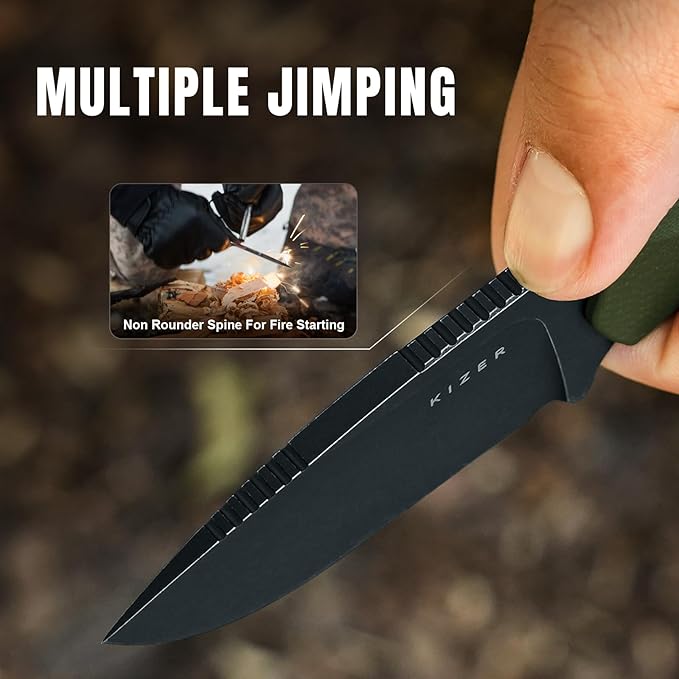 Kizer Beaver Fixed Blade Knife with Sheath 2.75 D2 Blade EDC Camping Fixed Blade Knife with Olive Green G10 Handle Small Bushcraft Survival Knives Outdoor Hunting Knives for Men Women 1078A1