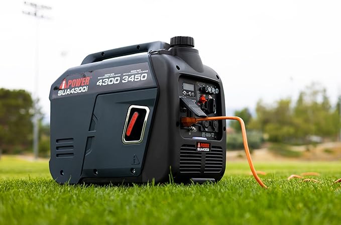 A-iPower Portable Inverter Generator Gas 4300W RV Ready EPA &amp CARB Compliant CO Sensor Portable Light Weight With Telescopic Handle For Backup Home Use Tailgating &amp Camping (SUA4300i)
