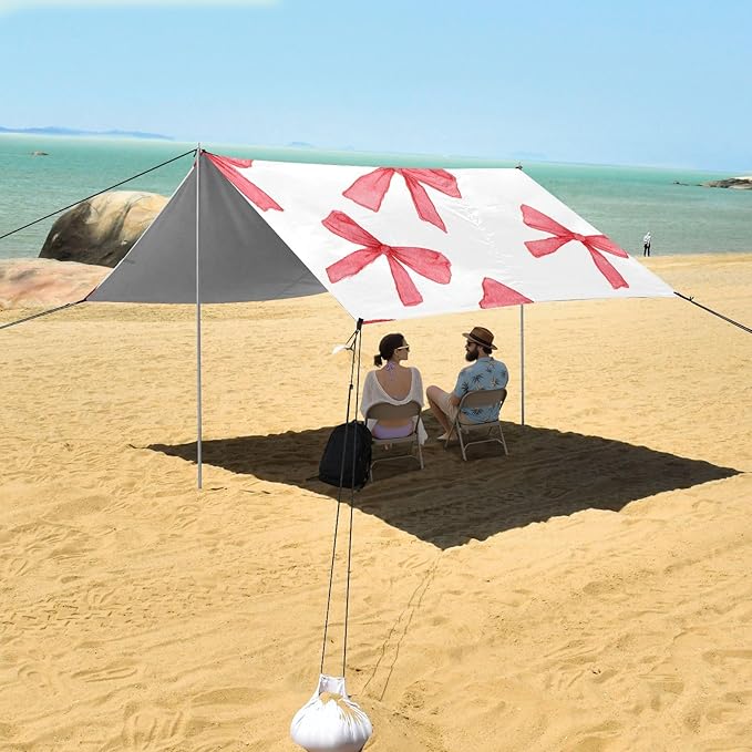 ALAZA Red Watercolor Bow Pattern Beach Tent Sun Shelter Portable Canopy Sunshade for Outdoor Camping Picnics Backyard Fun 10x9 ft