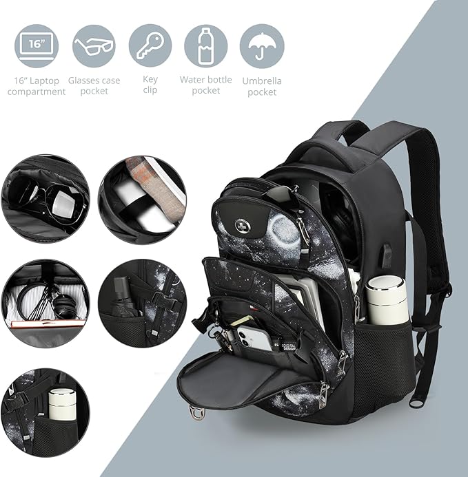 Swissdigital Laptop Backpack with USB Charging Port Travel Backpack Fits 15.6 inches Computer 31L Backpack for Men Starry Sky | SD803-98