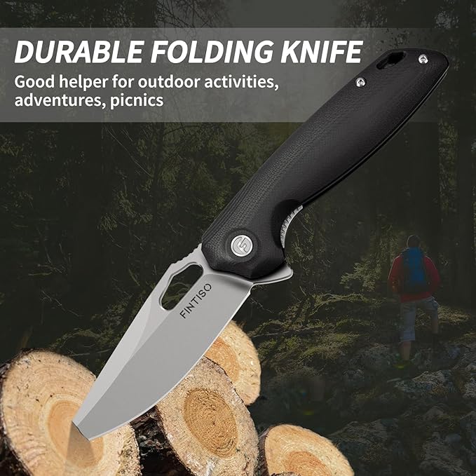 FINTISO Pocket Knife 3.38 Folding Knife Premium 14C28N Blade G10 Handle Camping Survival Hiking Knife Best Gift for Men Women Atlas Series