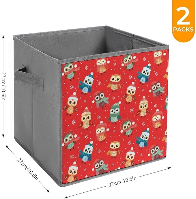 Collapsible Storage Bins with Handles Christmas Owl Red Large Capacity Foldable Cube Box for Blankets Comforters Pillows Perfect for Linen Closet Storage