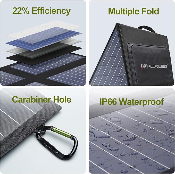 ALLPOWERS SP026 60W Portable Solar Panel Foldable Solar Charger with USB-C/DC/QC Outputs 22-25% High Efficiency Panel Solar Portatil for Phone Laptop Power Station Camping RV（SP026-60W