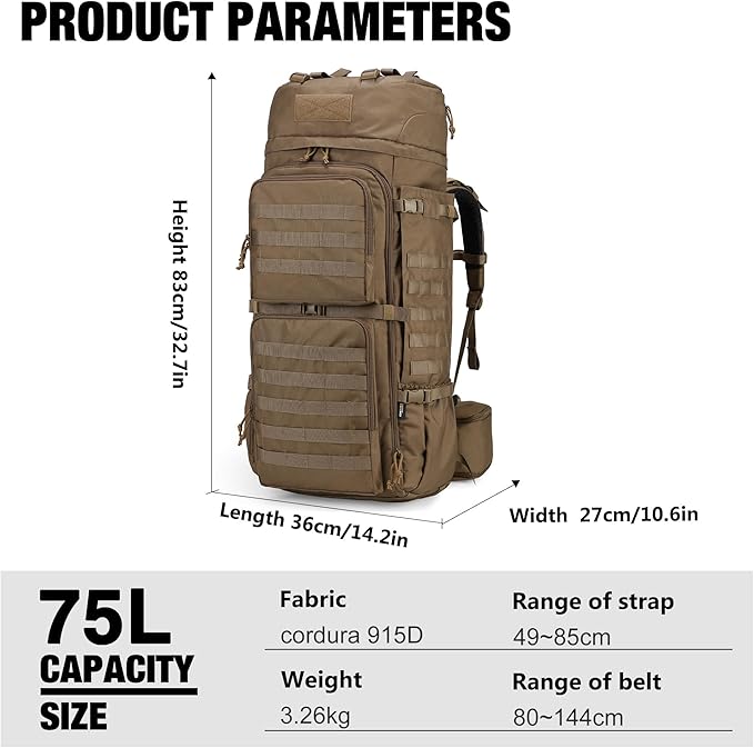Mardingtop 75L Military Internal Frame Backpack for Men Cordura Tactical Backpack with Recco for SnowboardingHikingCamping