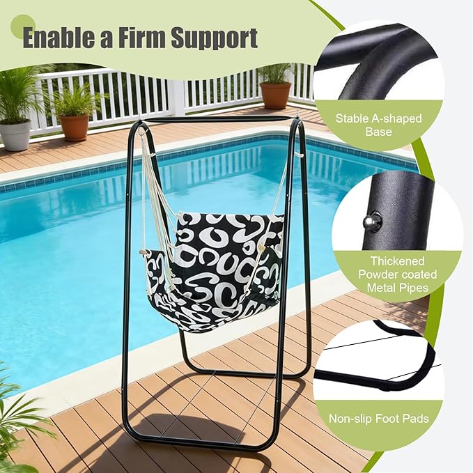 Hammock Chair Stand A-Shaped Swing Stand Fit for Most Hanging Chairs Heavy Duty Steel Hammock Swing Frame Max 220 Lbs Portable Stand for Hanging Chair Indoor Outdoor Stands Only