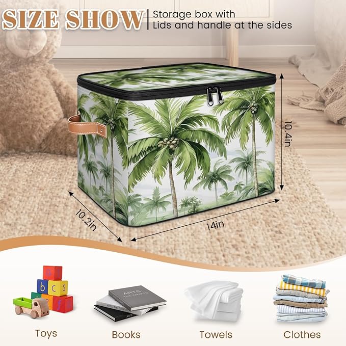 Palm Tree Storage Bins with Lids Tropical Trees Fabric Storage Boxes with Zipper Collapsible Decorative Closet Organizer Cube for Clothes Organizing Shelves