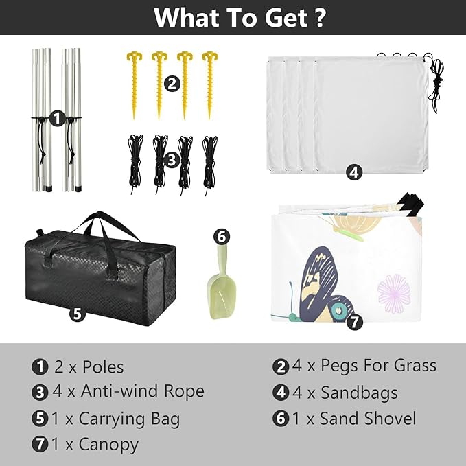 xigua Butterflies Beach Tent Sun Shelter with Carrying Bag - Silver Coated Oxford Fabric Beach Canopy for Beach Camping Fishing - Includes Windproof Ropes Sandbags &amp Stakes