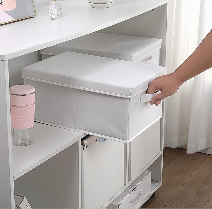 HOONEX Storage Bins with Lids for Organizing Pack of 2 Storage Boxes with 2 Carrying Handles and Sturdy Heavy Cardboard 16.5 L x 11.8 W x 7.5 H for Shoes Books Clothes Nursery White